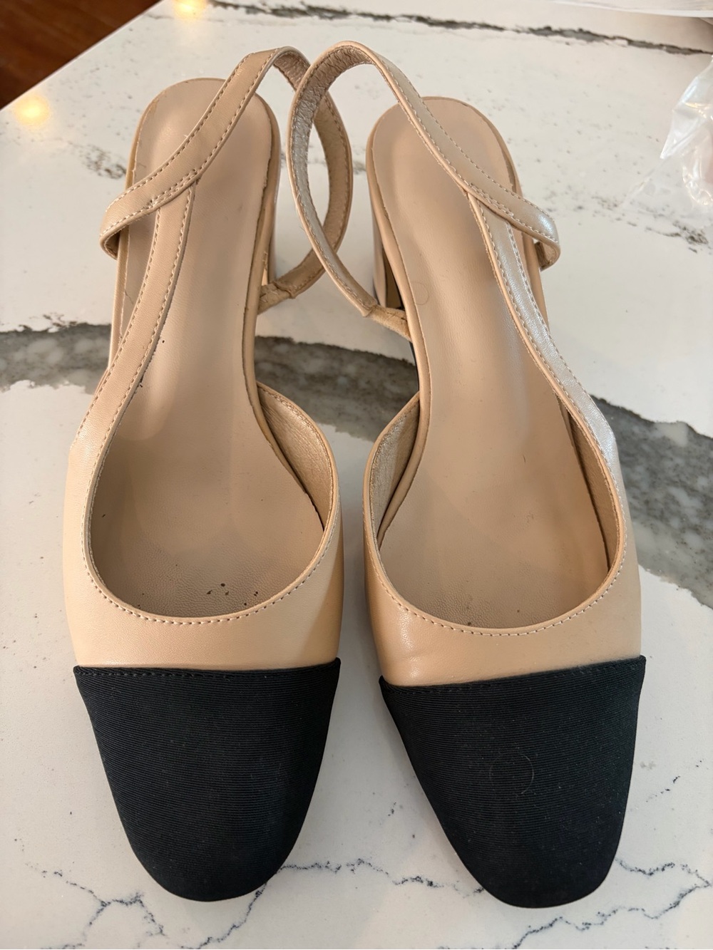 Beige and Black Slingback Flats - Classic Two-Tone Women’s Shoes